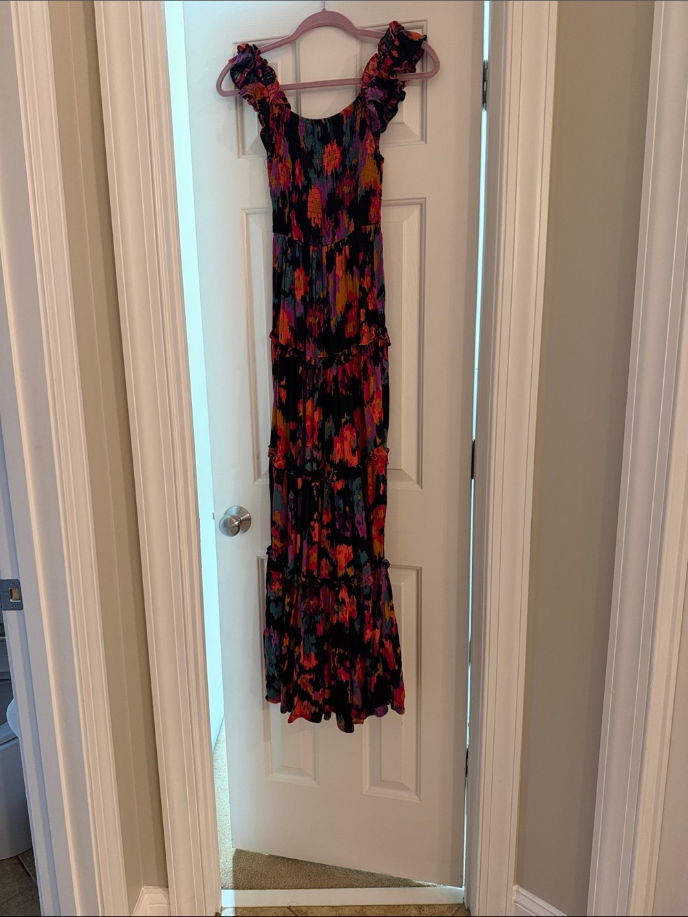 Ruffled Sleeveless Floral Maxi Dress - Black Multi